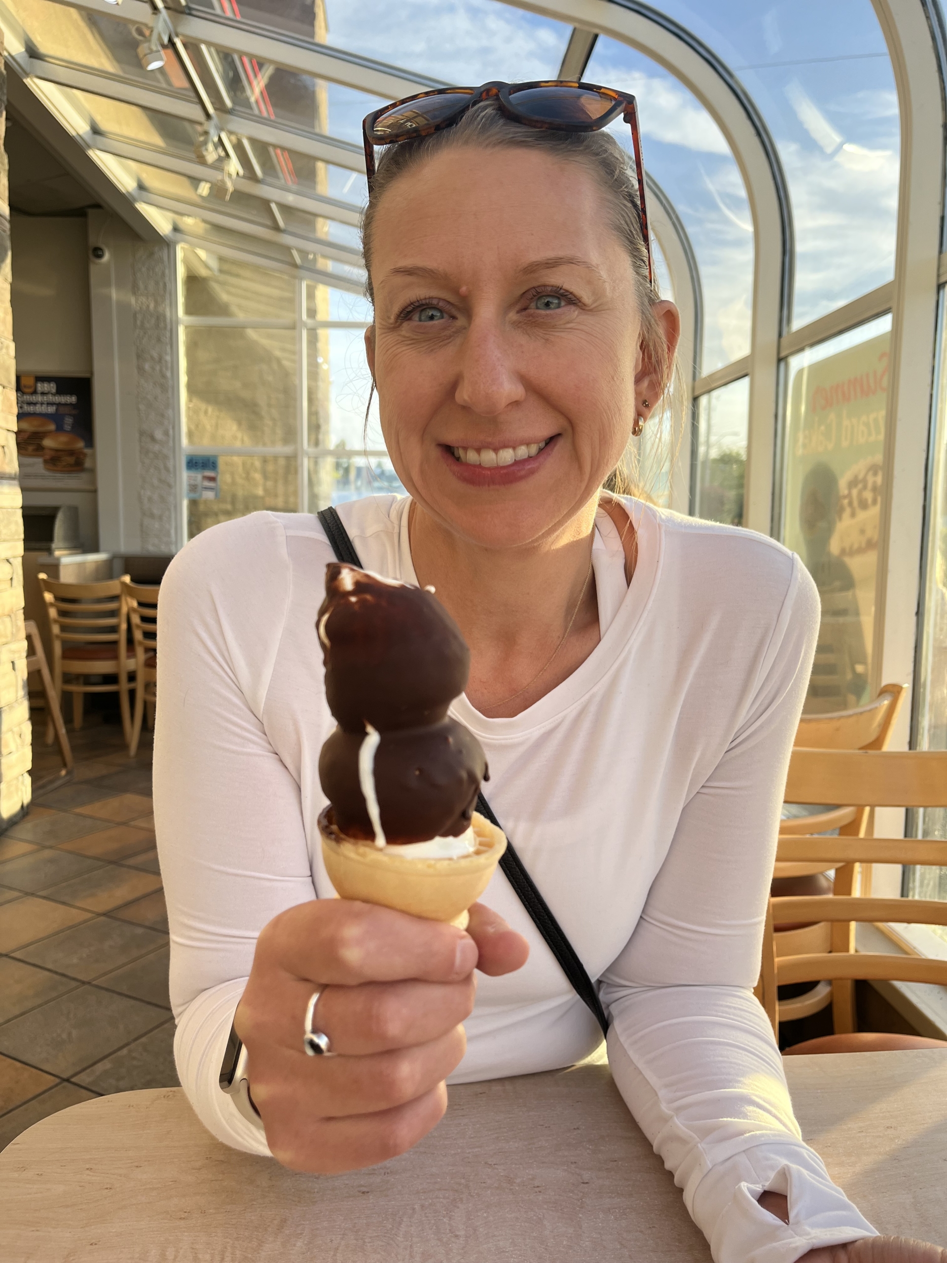 Sarah holds an ice cream cone