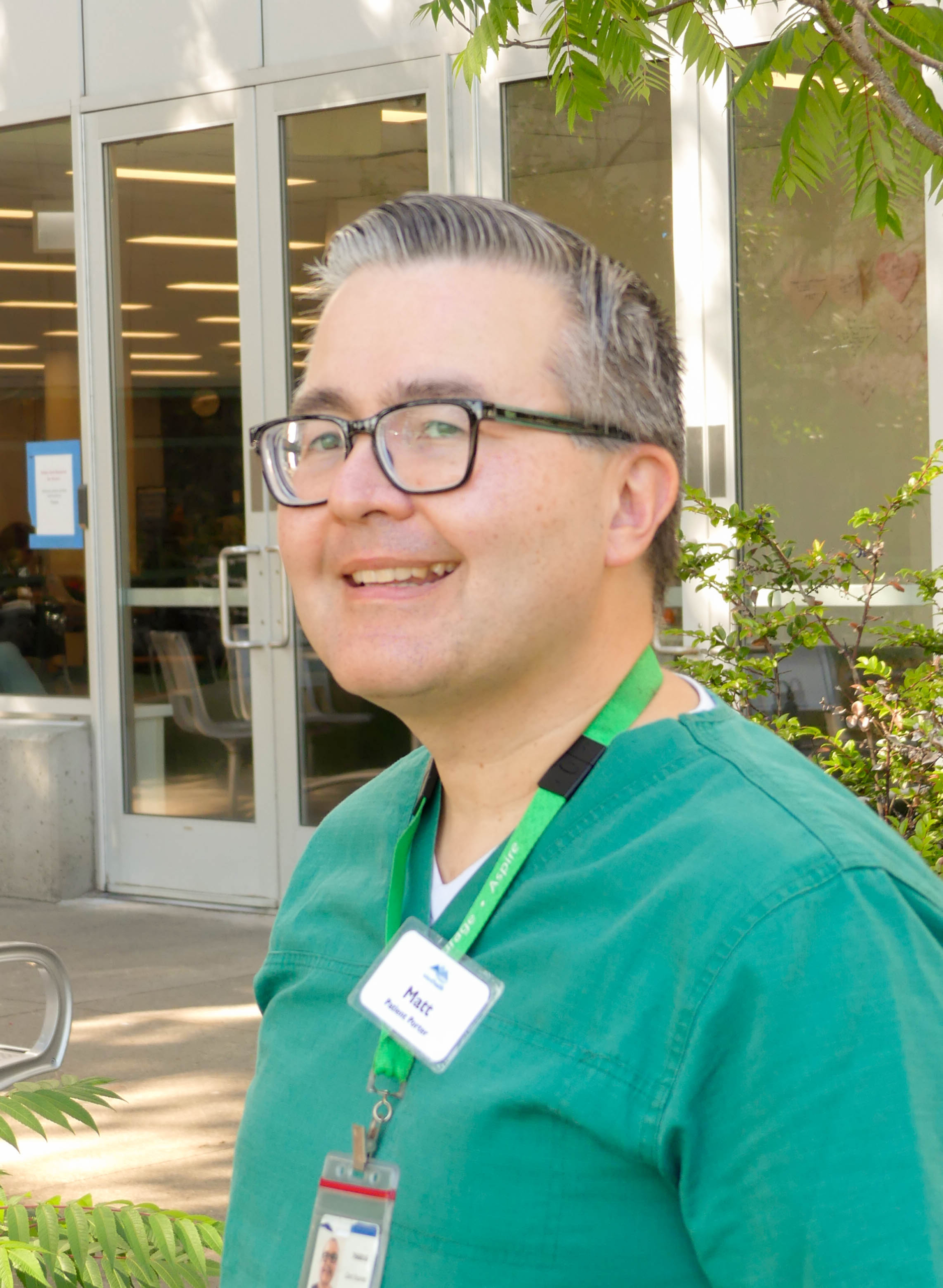 Matt Landers, Patient Porter, Standing outside of Victoria General Hospital (VGH)